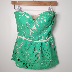 Judith March Pink and Green Eyelet Lace Strapless Top Size Medium